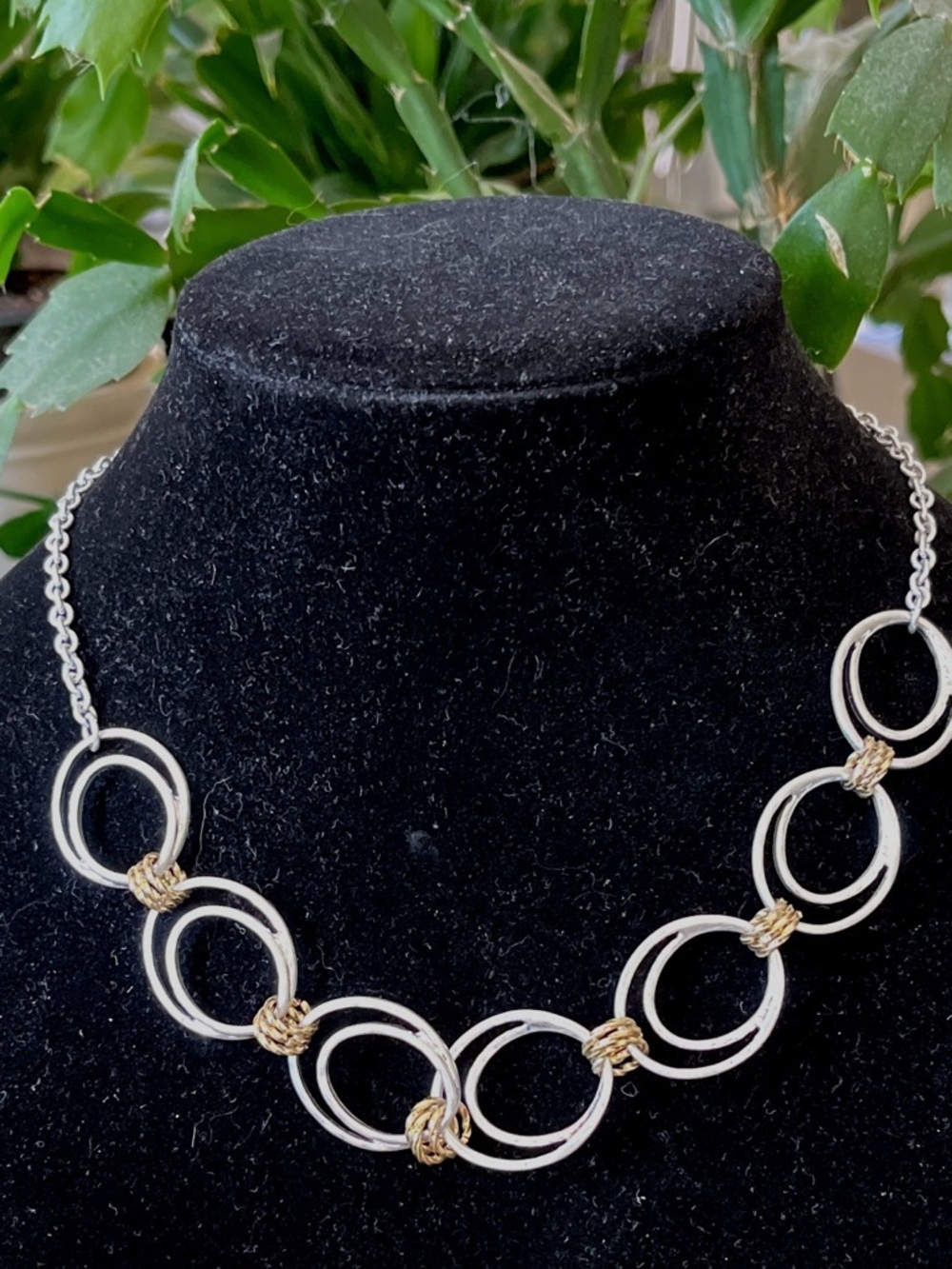 Two-Tone Interlinked Ring Necklace - Silver and Gold Tone